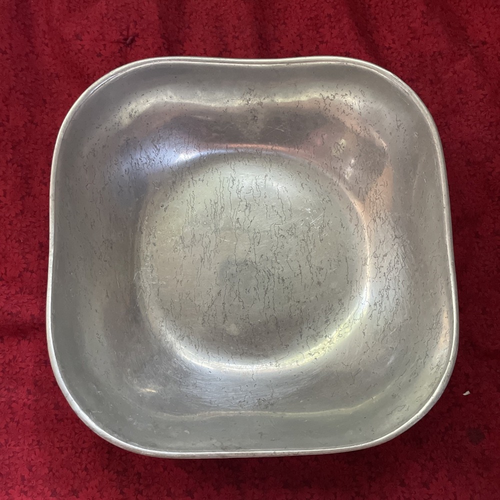 Vintage 9" RPW Wilton Columbia PA Pewter Square‎ Bowl with Rounded Edges